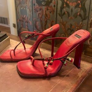 Red sandals with roses